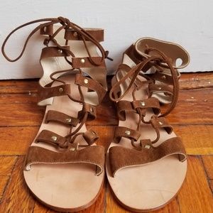 Beautiful Italian gladiator sandals brown suede